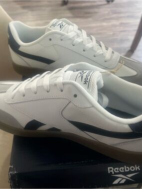 Reebok White and Navy Classic Leather Sneakers
